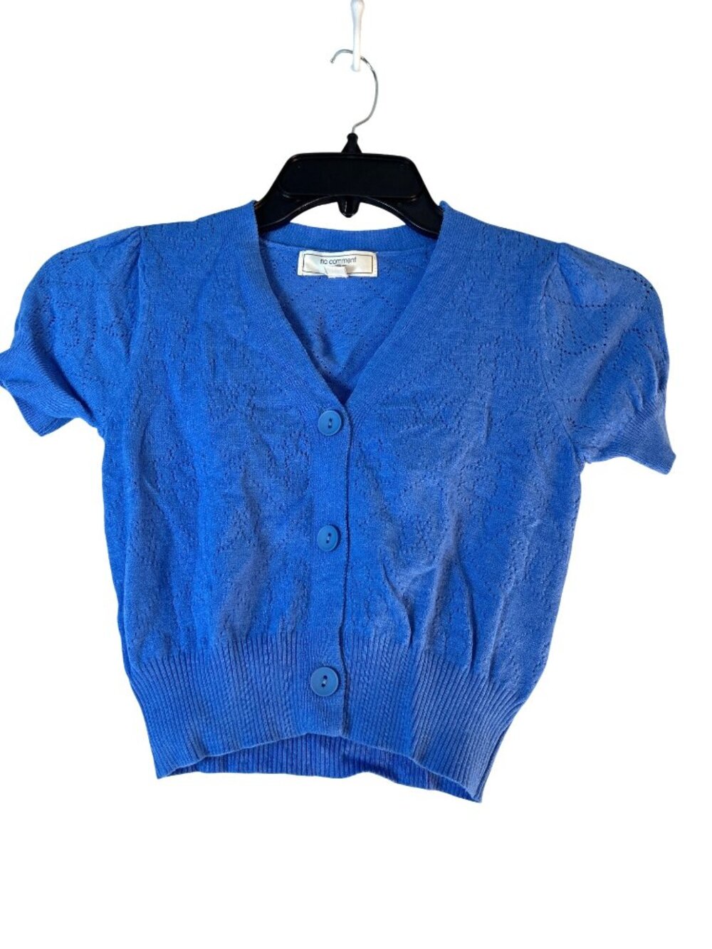 No Comment Girls Top Short Sleeves Button Cropped Sweater Blue Size M 10-12